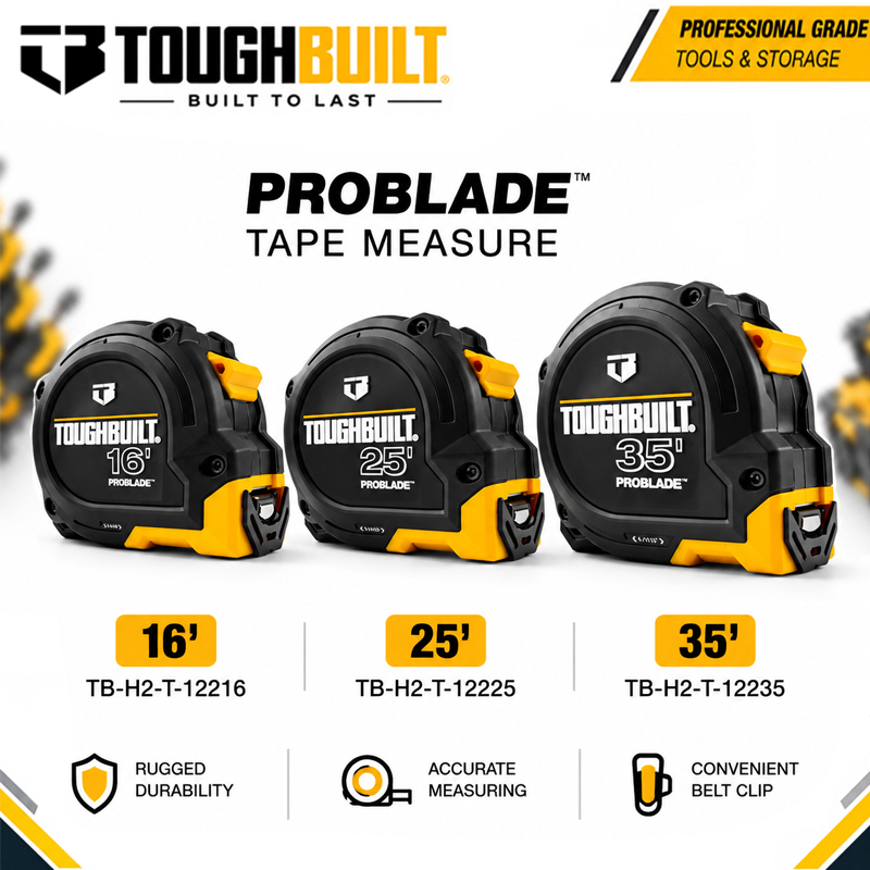 Stanley Tape 25Ft - Serie TOUGHBUILT ProBlade de 16 pies/25